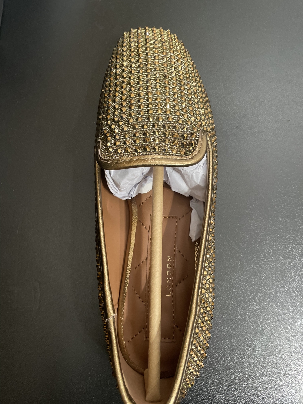Kurt Geiger Gold Crystal-Embellished Loafer
